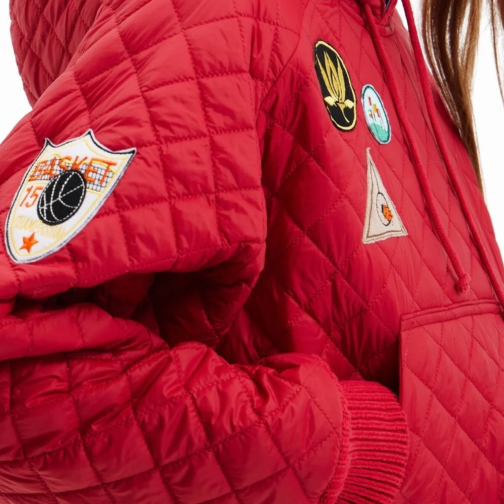 Desigual Women's Red Cropped Quilted Padded Hooded Jacket Size Small - Picture 4 of 12